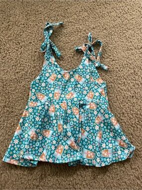 Girls' Teal Floral Pop-Print Tie-Strap Tank Top